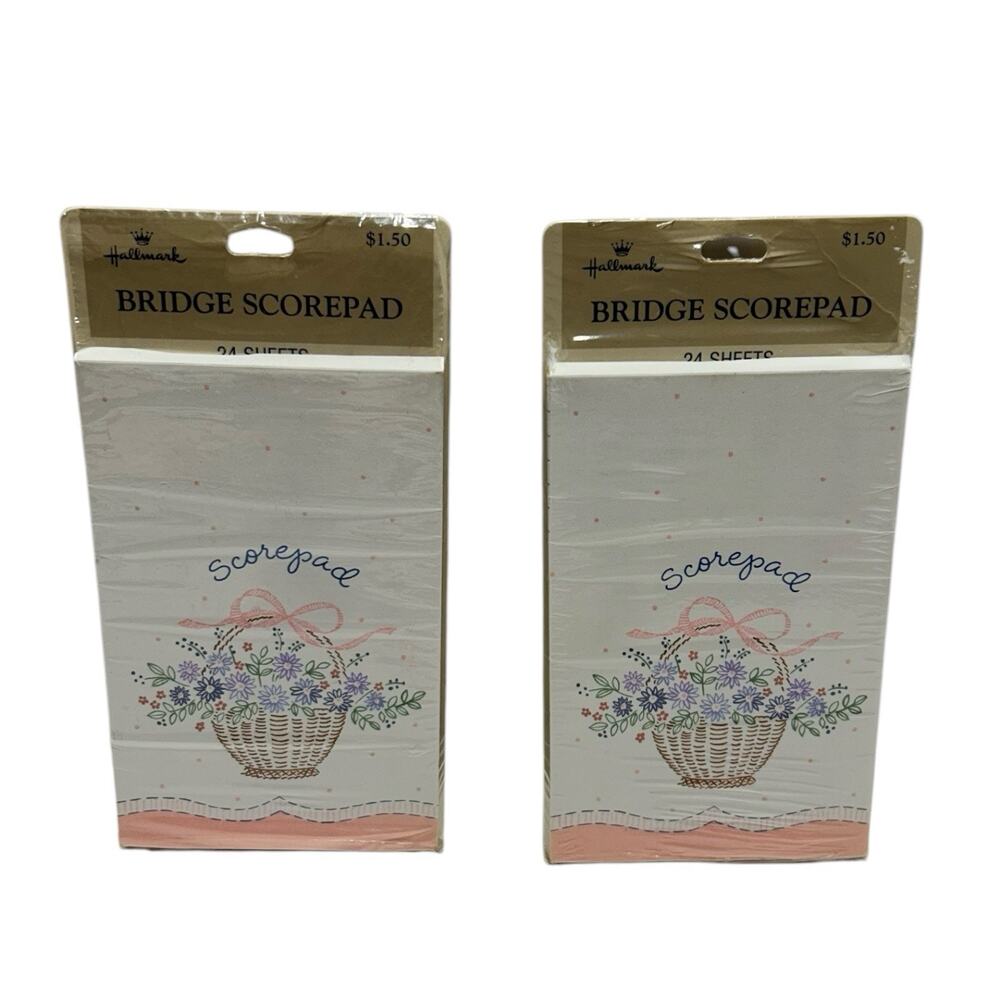 2 New Vintage Hallmark Bridge Scorepad Basket Flowers Pretty Card Party